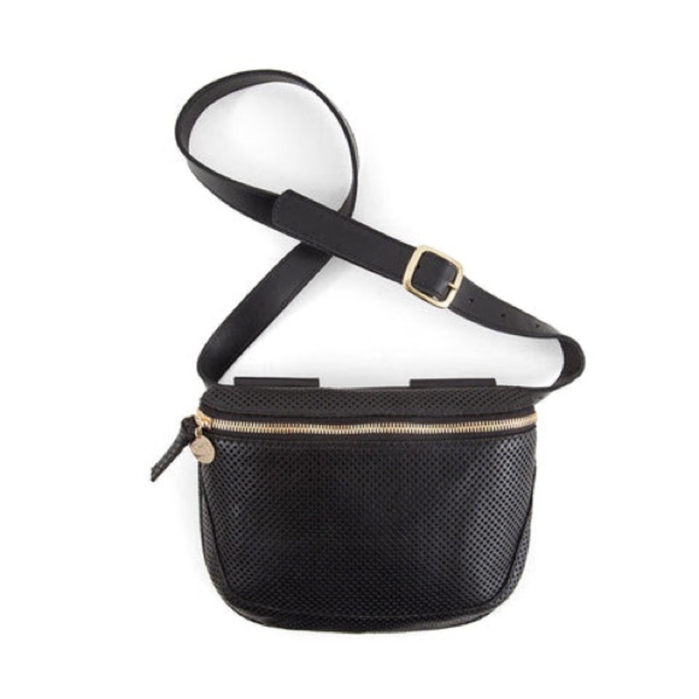 Clare V. Perforated Black Leather Fanny Pack